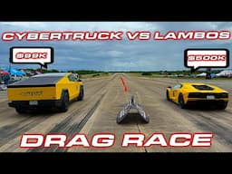 CYBERTRUCK TAKES ON LAMBOS * Lamborghini Aventador & Revuelto vs Cyberbeast DRAG RACE & 259 MPH GTR!