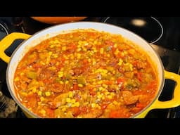 How to make Stewed Okra & Tomatoes with Sausage and Corn / Delicious Stewed Okra Recipe