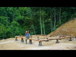 Building My New Big Log HOUSE Alone in Nature | Wooden Foundation - Ep.1