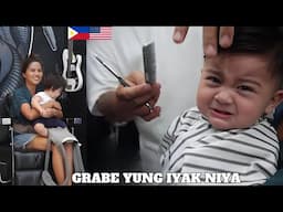 FIRST HAIR CUT NI AZRIEL GRABE YUNG IYAK NIYA | FIL-AM COUPLE