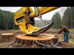 Extreme Dangerous Powerful Stump Removal Excavator in Action | Fastest Wood Chipper Machines Working