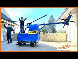 High speed Police chase with kids ride on helicopter and police car. Educational | Kid Crew