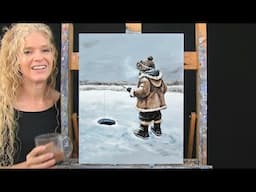 ICE FISHING Learn How to Draw and Paint with Acrylics-Easy Winter Snow Landscape Paint & Sip at Home