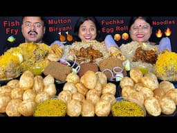 EATING SPICY STREET FOOD vs CHINESE FOOD CHALLENGE MUTTON BIRYANI, FUCHKA, EGG ROLL, NOODLES Mukbang