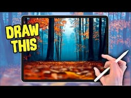 PROCREATE Landscape DRAWING Tutorial in EASY steps - Fall Autumn Trees