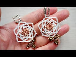 Rose beaded earrings tutorial for beginners Easy weaving with beads