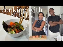 COOK WITH US !! ♡ (making our fav crispy hot and honey salmon rice bowl from SCRATCH lol)