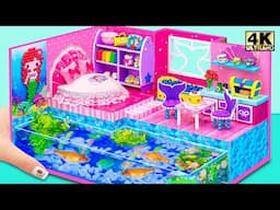 Building Aquarium in Pink House with Mermaid Bedroom, Kitchen from Cardboard | DIY Miniature House