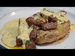 STEAK-Stuffed BAKED Potatoes with Creamy Parmesan Sauce