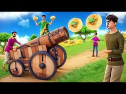 तोप पानी पुरी चुनौती - Cannon Pani Puri Food Challenge Story in Hindi | Animated Hindi Moral Stories