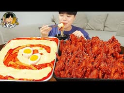 ASMR MUKBANG 직접 만든 매운 국물닭발 떡볶이 허니콤보 양념 치킨먹방! & 레시피 FIRE NOODLES AND Tteokbokki EATING SOUND!