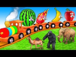 Learn Wild Animals On Wooden Train Toys For Kids -  Learn Colors With Animals Drinks Fruit Juice