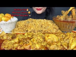 ASMR EATING MUTTON BIRYANI,MUTTON FAT CURRY,MUTTON CURRY,WHITE RICE,EGGS