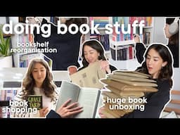 doing book stuff📖🛍️ huge book unboxing, bookshelf reorganisation, book shopping, book mail etc.