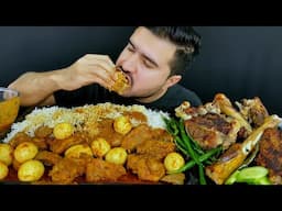 ASMR; Eating Spicy Eggs Curry+Chicken Curry+Spicy Roasted Mutton+Green Chilli || Mukbang