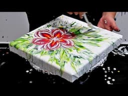 Stunning Reverse Flower Dip Technique with a Twist | Easy Acrylic Pour Flower Painting Tutorial