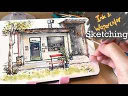 [Real-time]How I sketch an urban scene with ink and watercolour