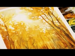 Golden Autumn Forest Easy Step by Step Watercolor Tutorial