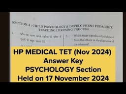 HP MEDICAL TET | Answer Key | PSYCHOLOGY Section | Held on 17 November 2024 | The Vani classes