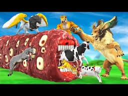 Cow Buffalo Gorilla Bull vs Tiger Lion Fight Cow Cartoon Animal Revolt Battle Giant Lion vs Tiger