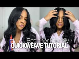 DIY FLAT MIDDLE PART QUICKWEAVE TUTORIAL 🎀🔥+ Barrel Curls & BLENDING LEAVE OUT | BEGINNER FRIENDLY 🤍