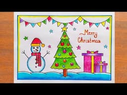 Merry Christmas Drawing Easy / Christmas Tree Drawing Easy Steps / Christmas Drawing Easy Steps