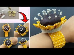 DIY Sunflower Pin Cushion with Bottle Cap | Pin Holder, How to Make a Wrist Pincushion | Porta-pinos