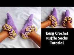 Crochet ruffle socks tutorial / Crochet ruffle slippers / Crochet socks tutorial for beginners