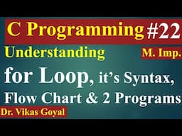 #22 For Loop in C Langauge with Examples | Syntax & Flow Chart of For Loop #forloop