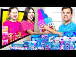 PINK VS BLUE FOOD CHALLENGE IN 24 HOURS | EATING ONLY 1 COLOR OF FOOD BY SWEEDEE