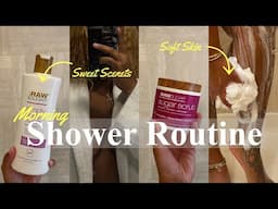 MY  MORNING SHOWER ROUTINE| MY FAV PRODUCTS +FEMININE HYGIENE + SKINCARE SOFT SKIN+ SWEET SCENTS