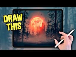 PROCREATE Spooky Blood Moon landscape DRAWING Tutorial in EASY steps