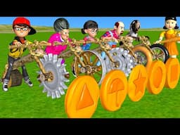 Scary Teacher 3D vs Squid Game Driving Wooden Bikes vs HoneyComb Candy Shapes 5 Times Challenge