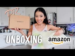 Unboxing PR package & Amazon haul| Merit Beauty, Luxear, clothing rack