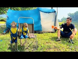 Camping journey of monkey Bim Bim and dad!