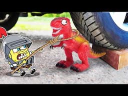 Whatt !! Car Crushing Spongebob vs T Rex Dinosaur Animation 🚓 Crushing Crunchy & Soft Things by Car