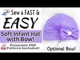 💜 How to Sew an EASY 10 MINUTE Infant Baby Hat with Bow - Newborn boys or girls! PDF Sewing Pattern