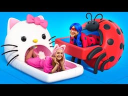 Kami Membangun Rumah Mungil untuk Lady Bug dan Hello Kitty Tantangan Petak Umpet Ekstrim dalam Kotak