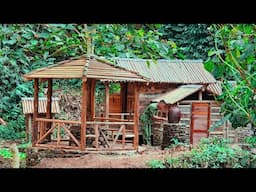 Roofing the house, alone in the forest