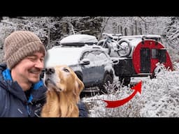 Snow camping in a teardrop trailer w/ my dog | Bean Trailer Review