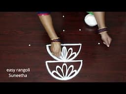 Lotus with Diya rangoli design || Simple muggulu || easy Deepam kolam