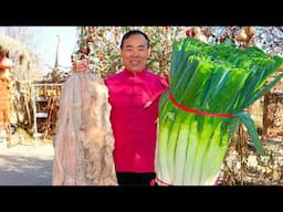 World Biggest Green Onion Grilled with Fat Intestines! Best Combination for BBQ| Uncle Rural Gourmet