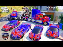 GTA 5 - Stealing Transformers Movie Optimus Prime Luxury Cars With Franklin | (Real Life Cars #28)