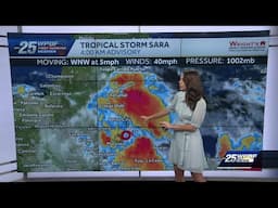 Tropical Storm Sara making landfall today; Cold front on the way