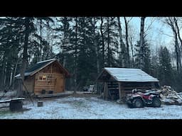 First SNOW of the fall!  WINTER is coming fast!  ALONE in a tiny cabin!