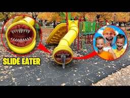 Drone Catches SLIDE EATER EATS BLIPPI, VLAD AND NIKI AT THE PLAYGROUND!! *SLIDE EATER IN REAL LIFE*