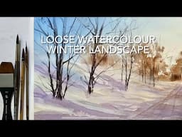 LOOSE WINTER SNOW WATERCOLOR Landscape, HOLIDAY CARD IDEAS Watercolour PAINTING Techniques Tutorial