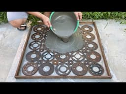 Recycled Metal Gears and Cement - How to make an outdoor coffee table from metal gears and cement