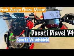 Ducati Diavel V4 OEM Sports Windshield + Evotech Performance Peak Design Phone Mount Installation