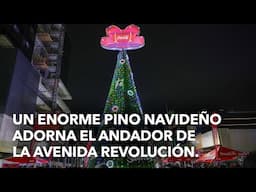 Un enorme pino navideño adorna el andador de la Avenida Revolución.